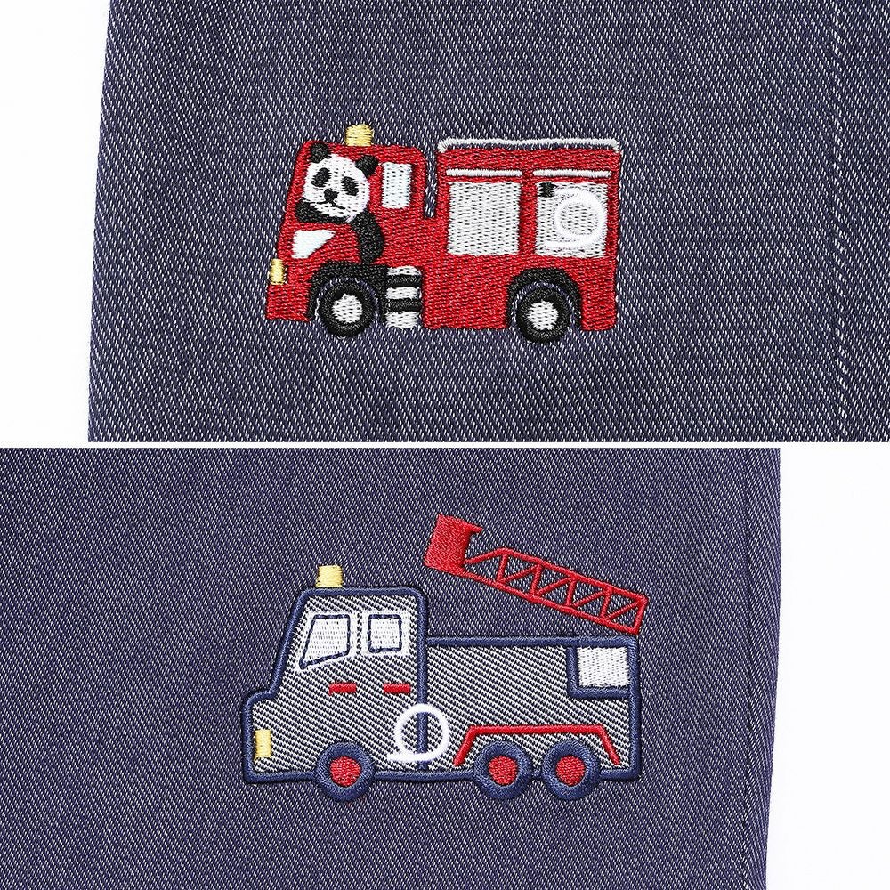 ベビー服 男の子 子ども服 こども キッズ ストレッチ デニムツイルニット パンダ 消防車刺繍 ハーフパンツ ネイビー(06) デザインポイント2