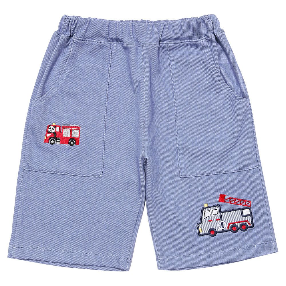 パンダ＆消防車刺繍 デニムツイルニットハーフパンツ｜ベビー・子供服
