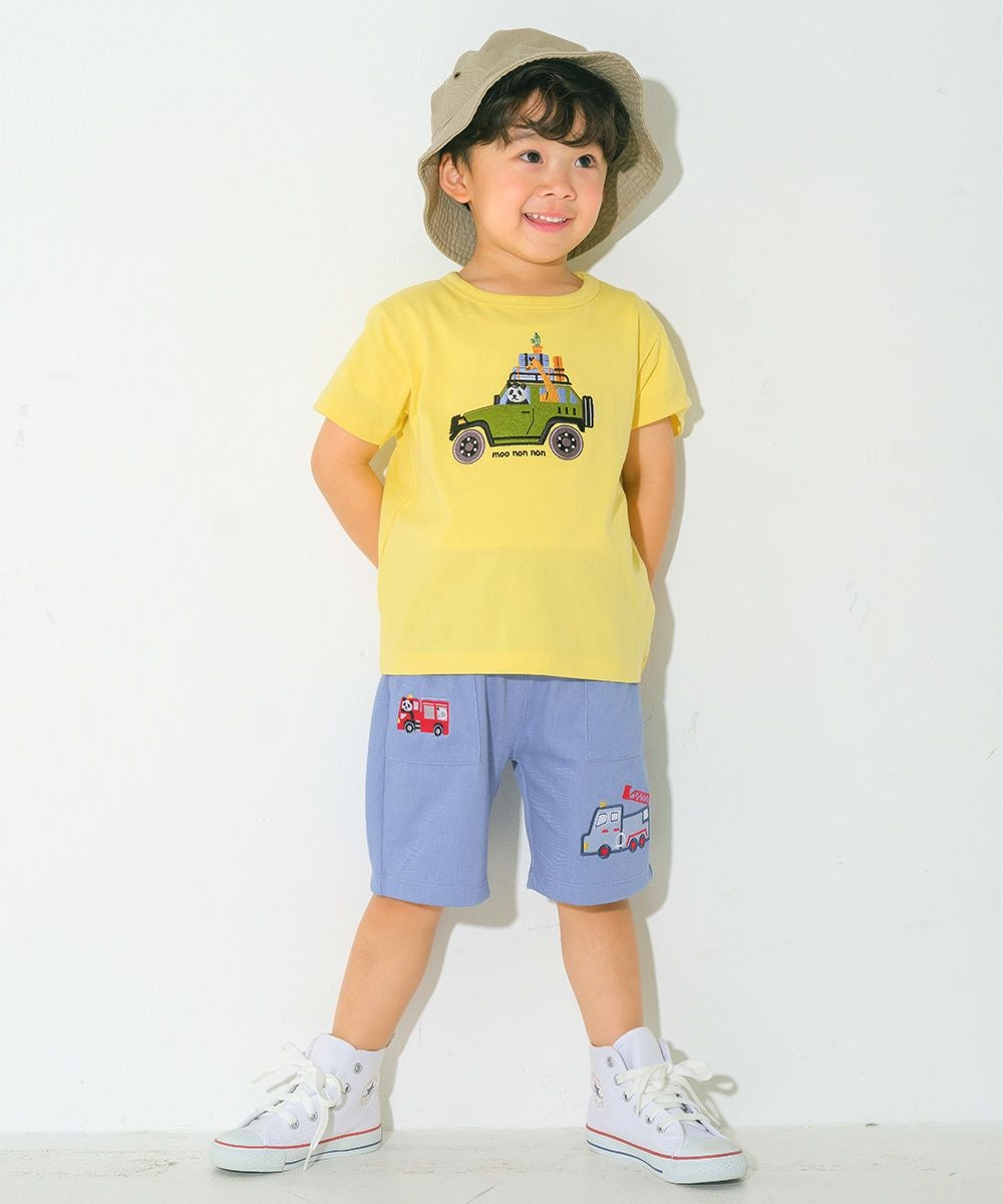 ベビー服 男の子 子ども服 こども キッズ綿100％ 動物 アニマル 車 くるま刺繍 サファリパーク イエロー(04) モデル画像全身
