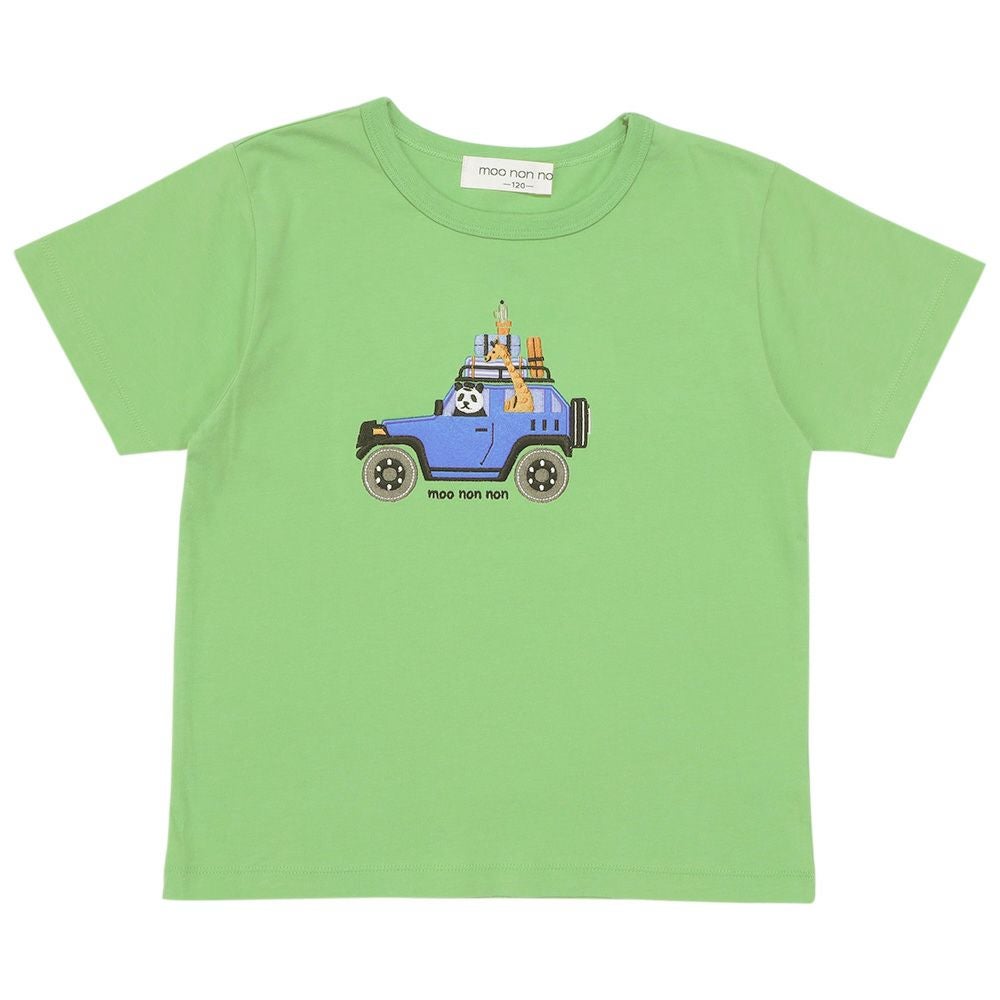 ベビー服 男の子 子ども服 こども キッズ綿100％ 動物 アニマル 車 くるま刺繍 サファリパーク グリーン(08) 正面