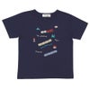 ベビー服 男の子 綿100％ 電車 ロゴ 刺繍 Tシャツ ネイビー(06) 正面