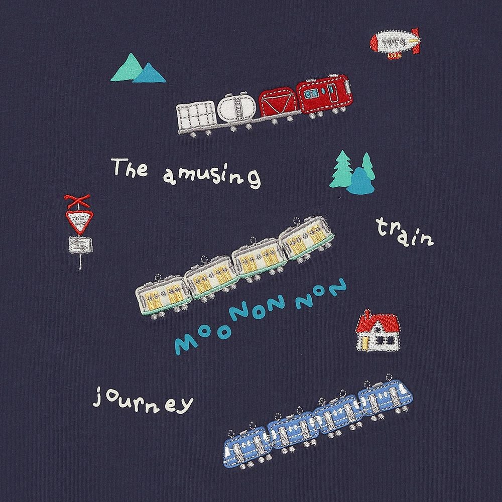 ベビー服 男の子 綿100％ 電車 ロゴ 刺繍 Tシャツ ネイビー(06) デザインポイント1