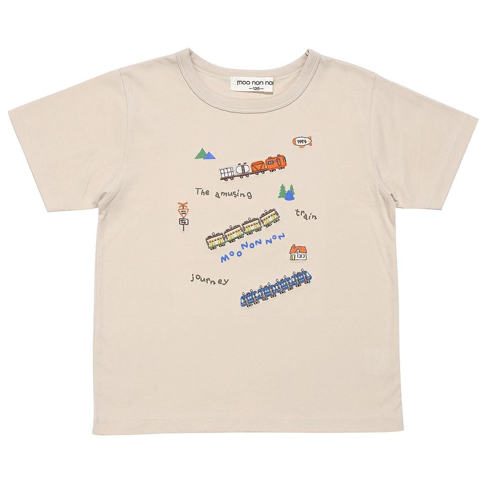 ベビー服 男の子 綿100％ 電車 ロゴ 刺繍 Tシャツ ベージュ(51) 正面