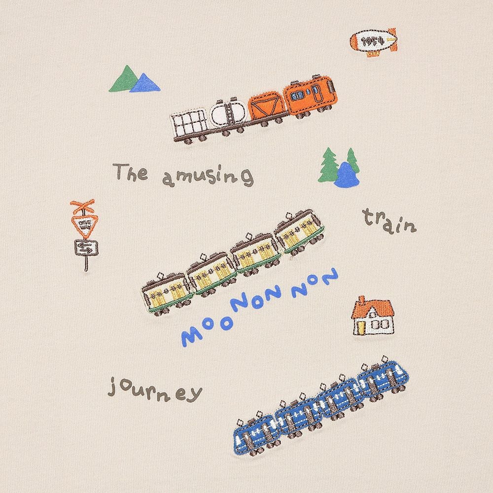 ベビー服 男の子 綿100％ 電車 ロゴ 刺繍 Tシャツ ベージュ(51) デザインポイント1