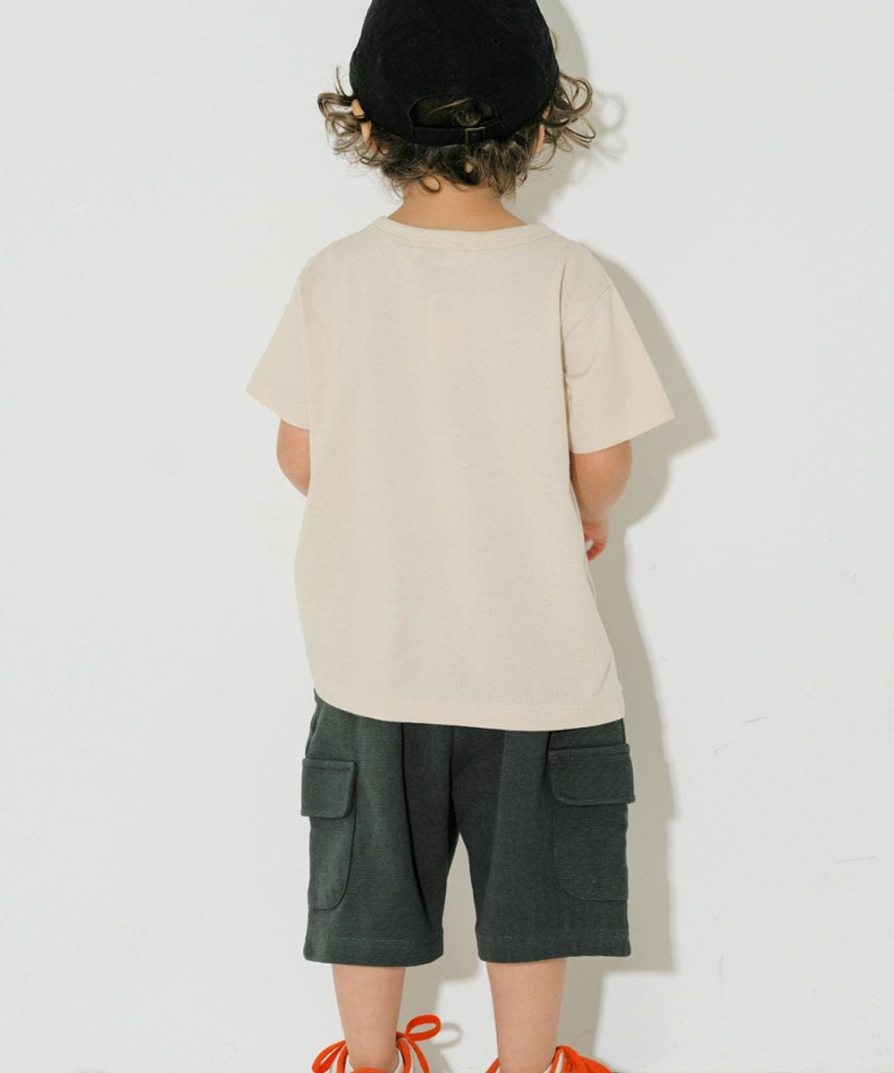 ベビー服 男の子 綿100％ 電車 ロゴ 刺繍 Tシャツ ベージュ(51) モデル画像全身