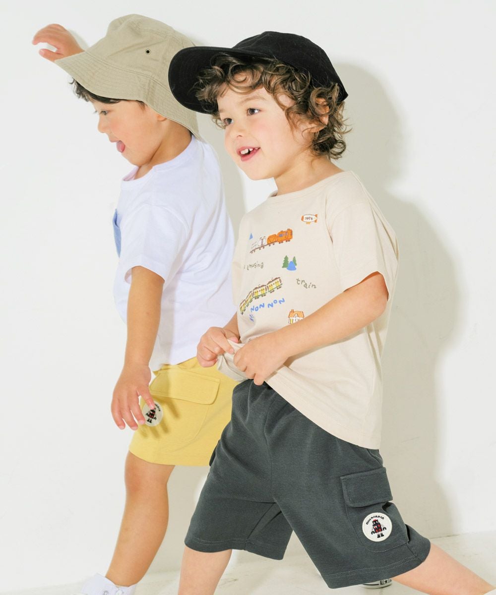 ベビー服 男の子 綿100％ 電車 ロゴ 刺繍 Tシャツ ベージュ(51) モデル画像4