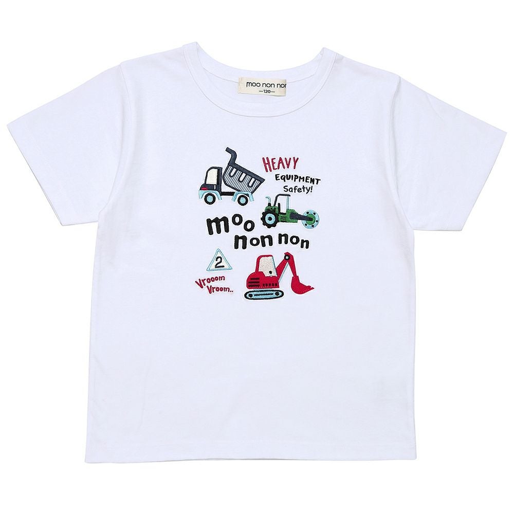 ベビー服 男の子 綿100％ はたらく車 ワッペン ロゴ 刺繍 Tシャツ オフホワイト(11) 正面