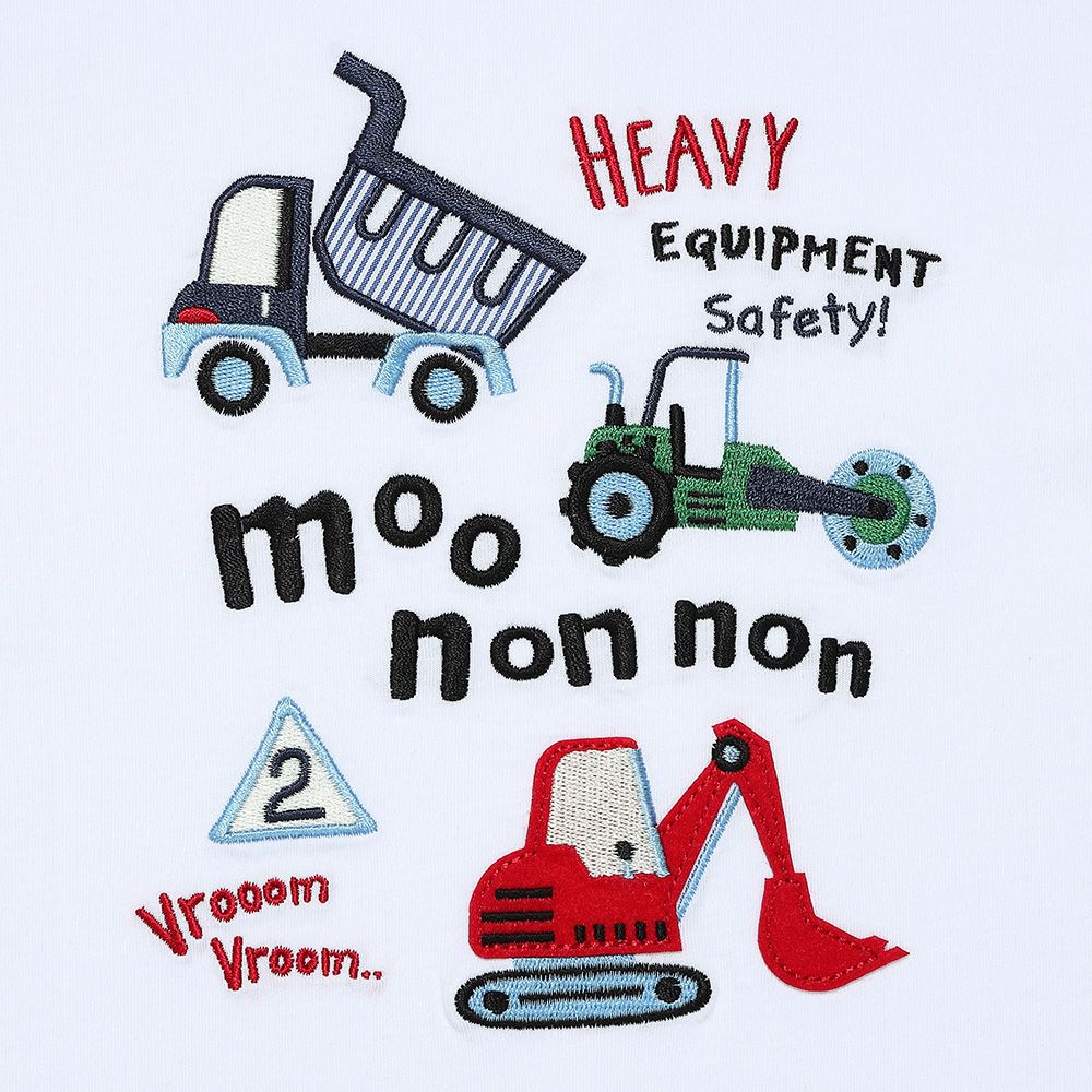 ベビー服 男の子 綿100％ はたらく車 ワッペン ロゴ 刺繍 Tシャツ オフホワイト(11) デザインポイント1