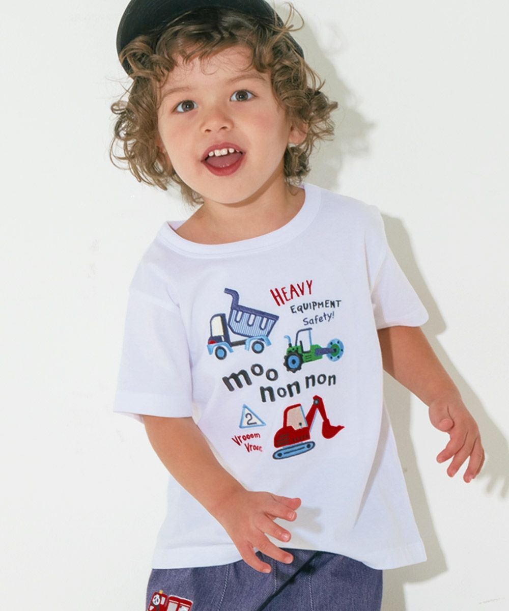 ベビー服 男の子 綿100％ はたらく車 ワッペン ロゴ 刺繍 Tシャツ オフホワイト(11) モデル画像1