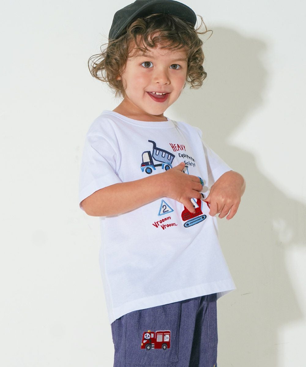 ベビー服 男の子 綿100％ はたらく車 ワッペン ロゴ 刺繍 Tシャツ オフホワイト(11) モデル画像4