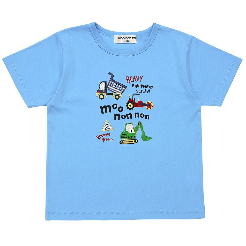 ベビー服 男の子 綿100％ はたらく車 ワッペン ロゴ 刺繍 Tシャツ ブルー(61) 正面