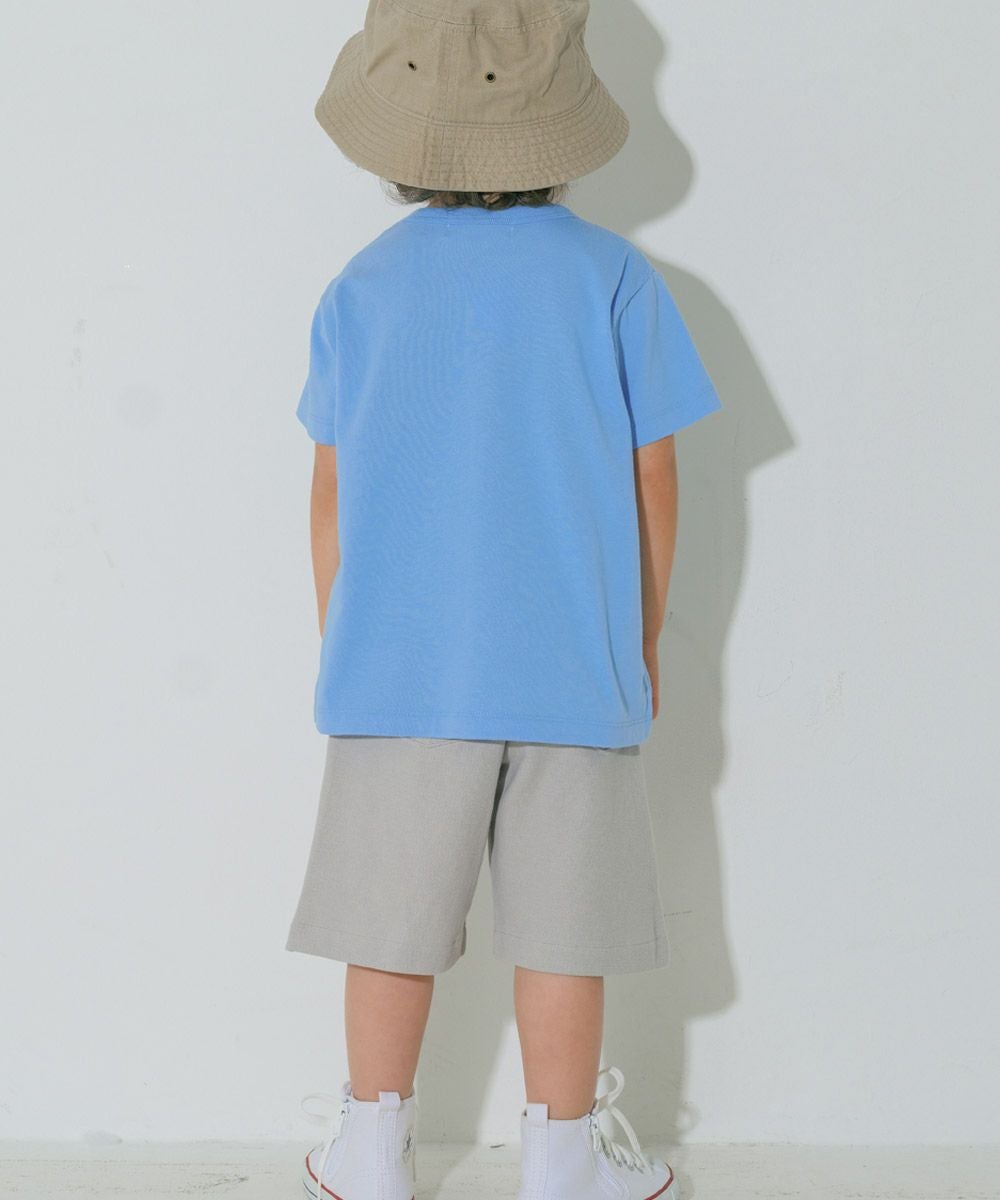 ベビー服 男の子 綿100％ はたらく車 ワッペン ロゴ 刺繍 Tシャツ ブルー(61) モデル画像全身