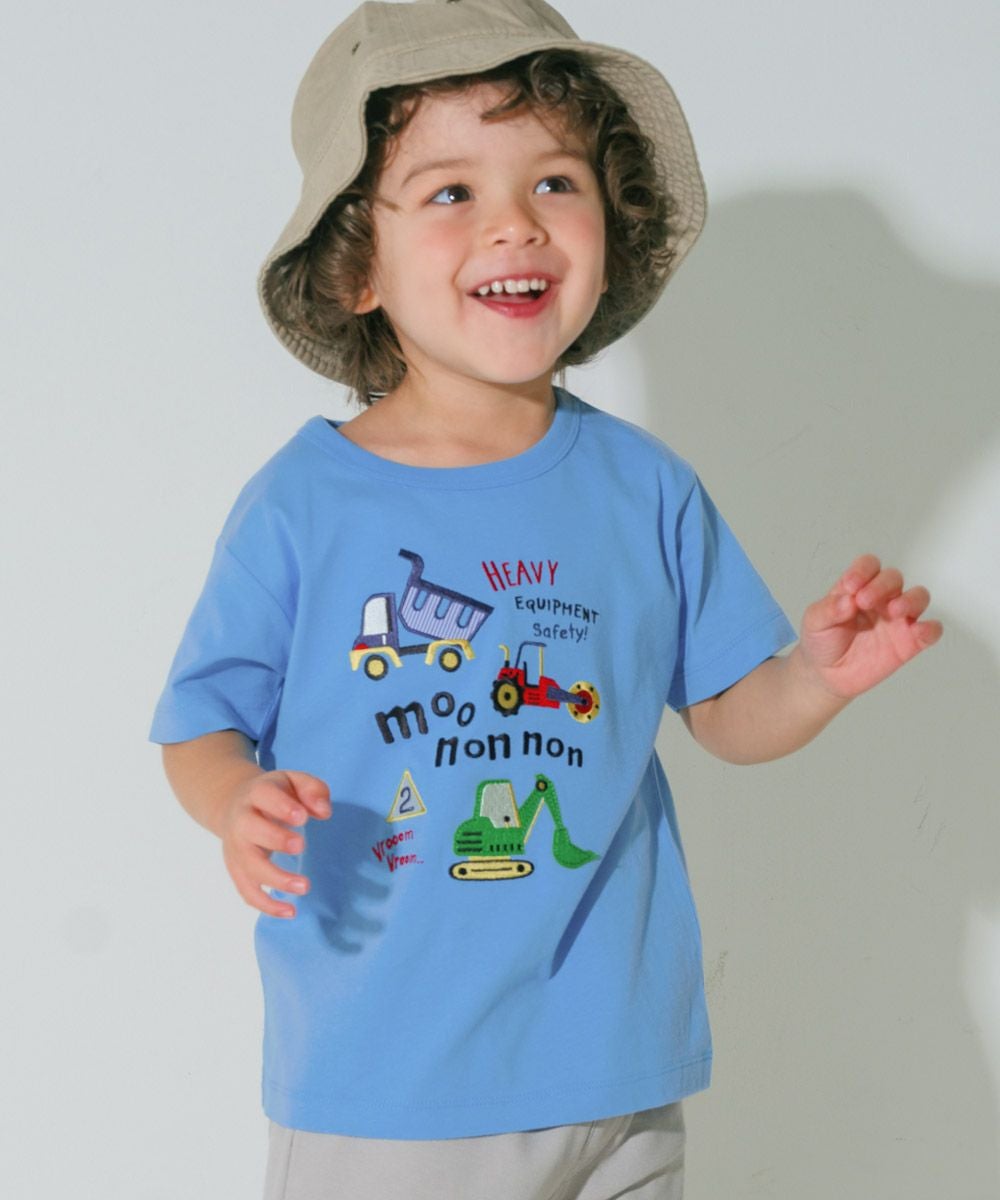 ベビー服 男の子 綿100％ はたらく車 ワッペン ロゴ 刺繍 Tシャツ ブルー(61) モデル画像1