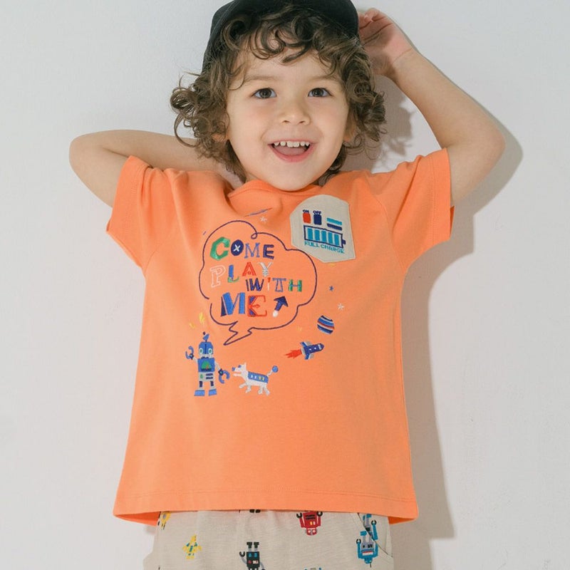 ベビー服 男の子  綿100％ ロボット ロゴ 刺繍 ポケット付き　Tシャツ