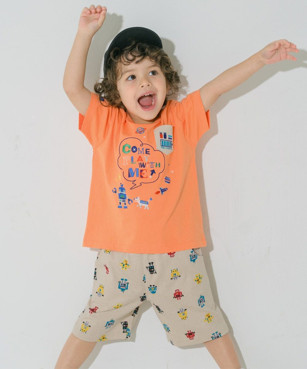 ベビー服 男の子  綿100％ ロボット ロゴ 刺繍 ポケット付き　Tシャツ オレンジ(07) モデル画像4