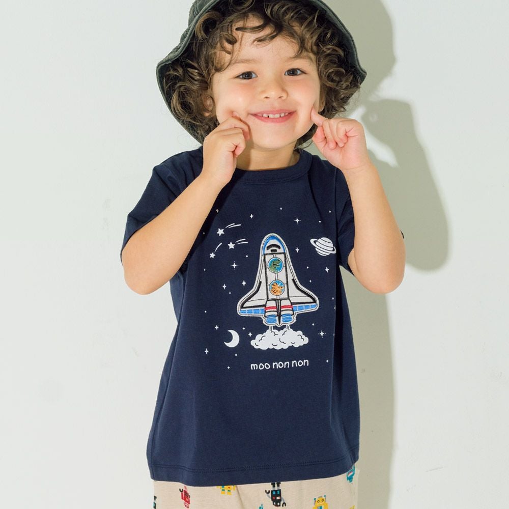 TIME SALE】綿100％ スペースシャトル ワッペン 恐竜刺繍 Tシャツ
