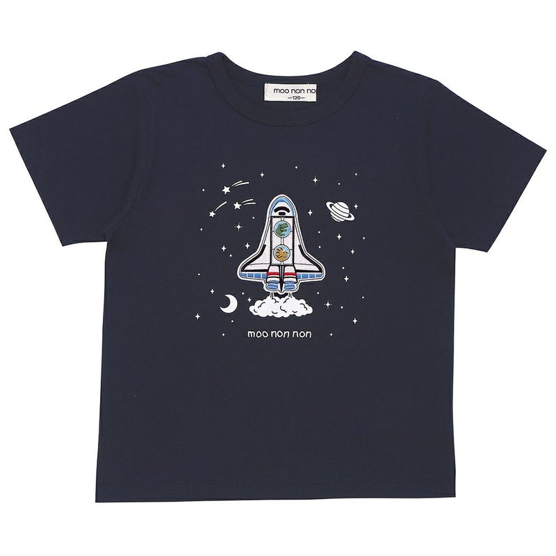 綿100％ スペースシャトル ワッペン 恐竜刺繍 Tシャツ｜ベビー・子供服 