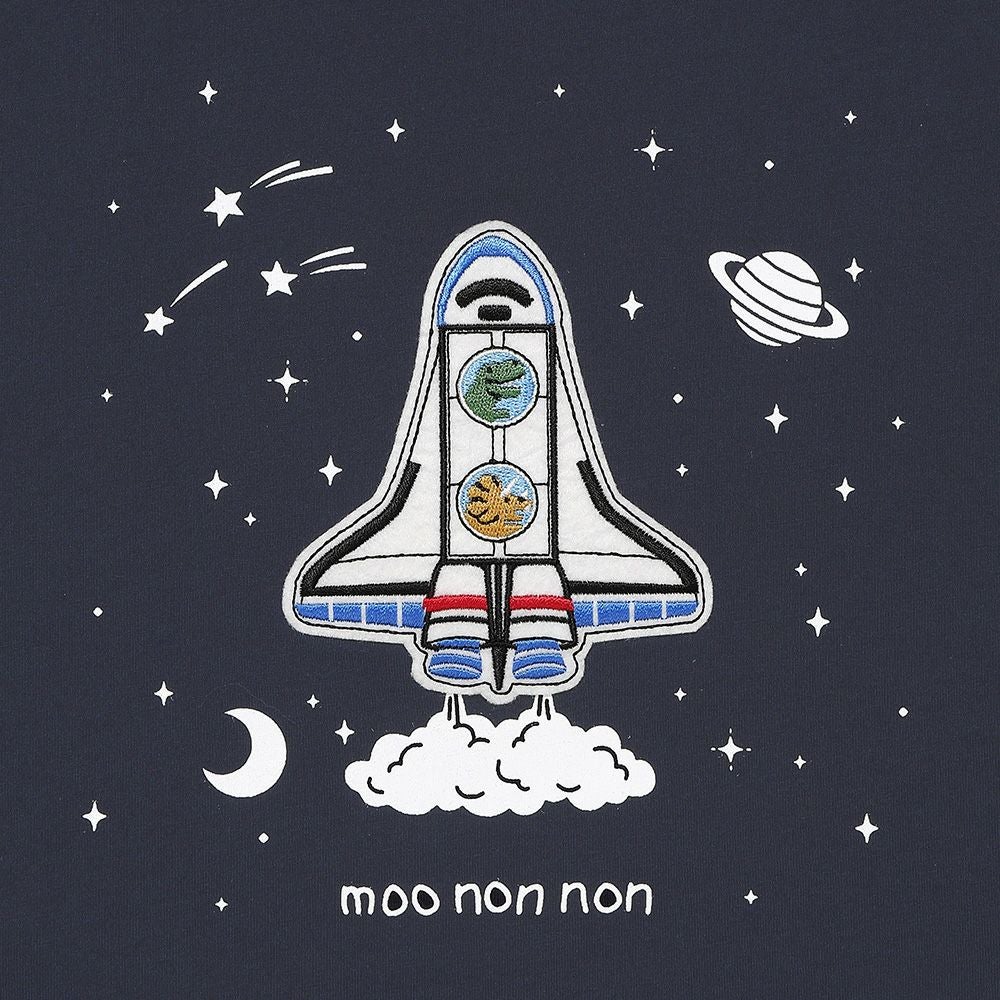 ベビー服 男の子 100％ スペースシャトル ワッペン 恐竜刺繍 Tシャツ ネイビー(06) デザインポイント1