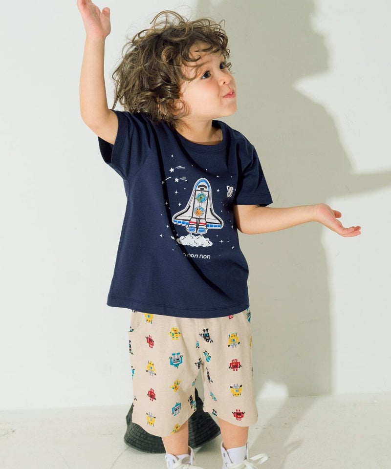綿100％ スペースシャトル ワッペン 恐竜刺繍 Tシャツ