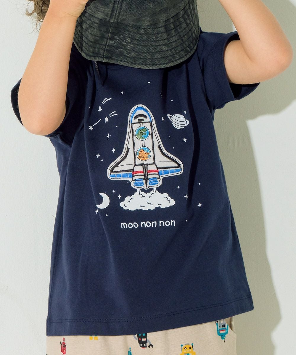 ベビー服 男の子 100％ スペースシャトル ワッペン 恐竜刺繍 Tシャツ ネイビー(06) モデル画像3
