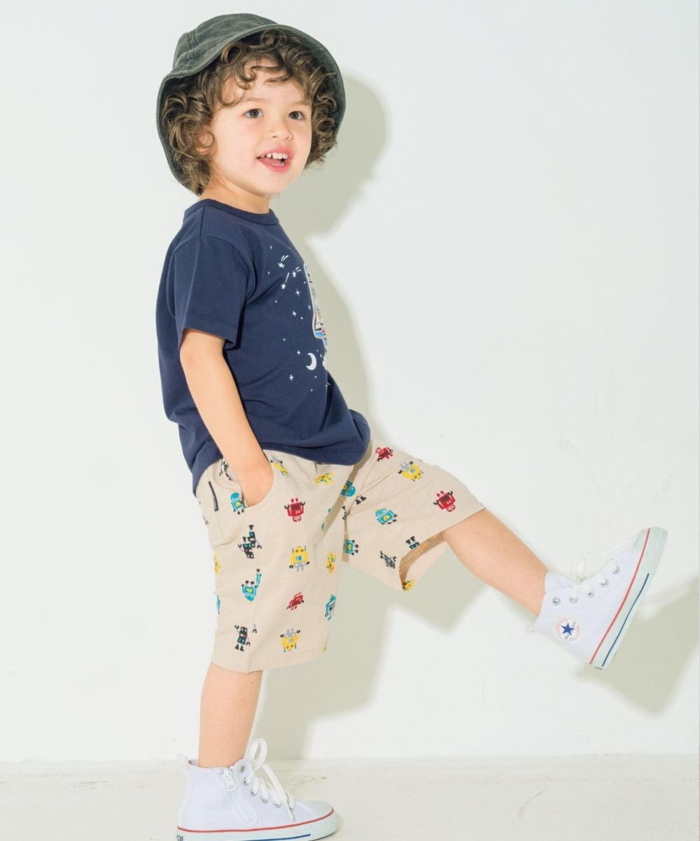 ベビー服 男の子 100％ スペースシャトル ワッペン 恐竜刺繍 Tシャツ ネイビー(06) モデル画像4