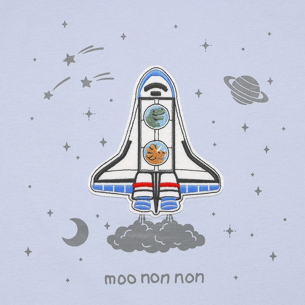 ベビー服 男の子 100％ スペースシャトル ワッペン 恐竜刺繍 Tシャツ ブルー(61) デザインポイント1
