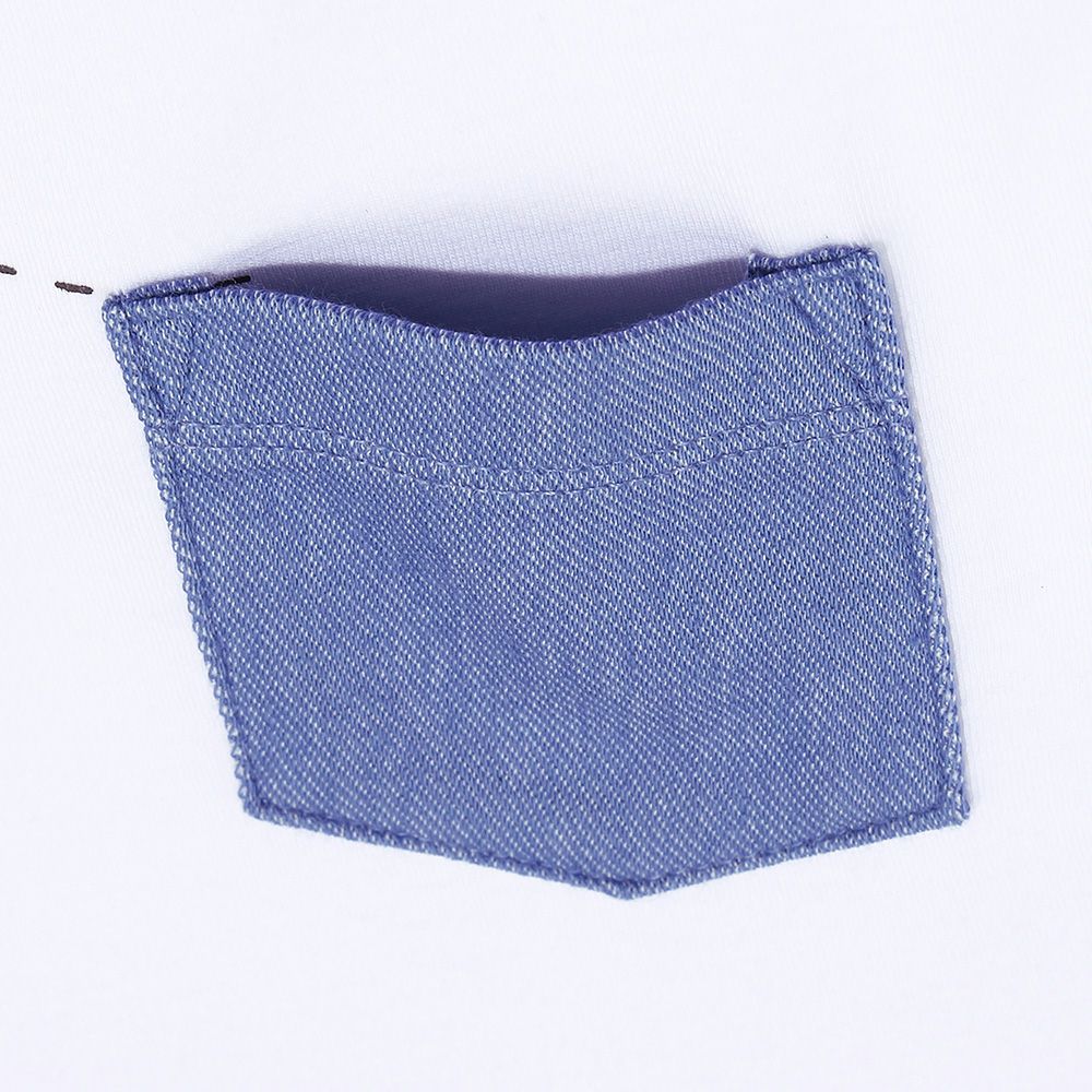 ベビー服 男の子 綿100％ 電車刺繍 ポケットつき 乗り物Tシャツ オフホワイト(11) デザインポイント2