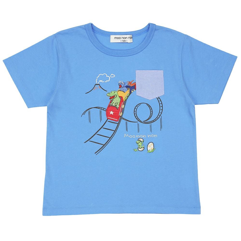ベビー服 男の子 綿100％ 遊園地 恐竜刺繍 Tシャツ ブルー(61) 正面