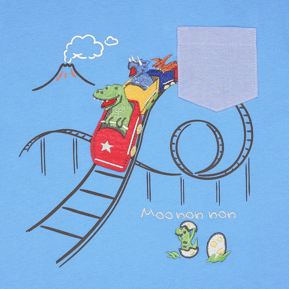 ベビー服 男の子 綿100％ 遊園地 恐竜刺繍 Tシャツ ブルー(61) デザインポイント1