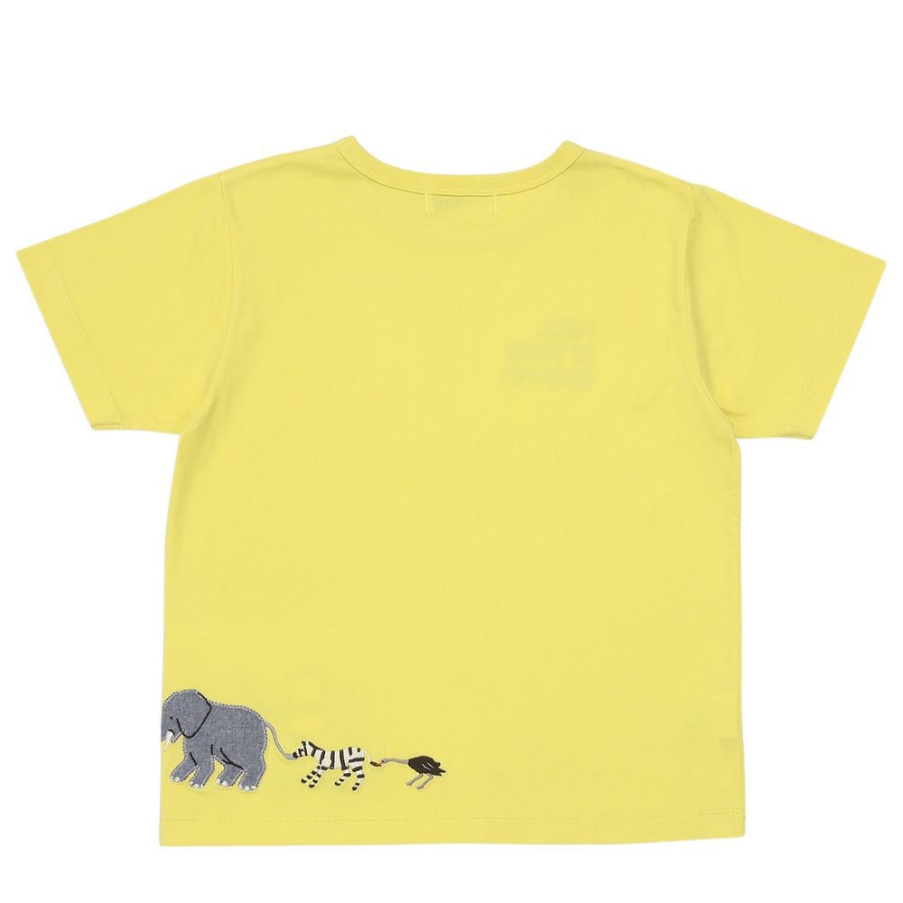 ベビー服 男の子 綿100％ ショベルカー＆動物ワッペン ロゴ刺繍 Tシャツ イエロー(04) 背面