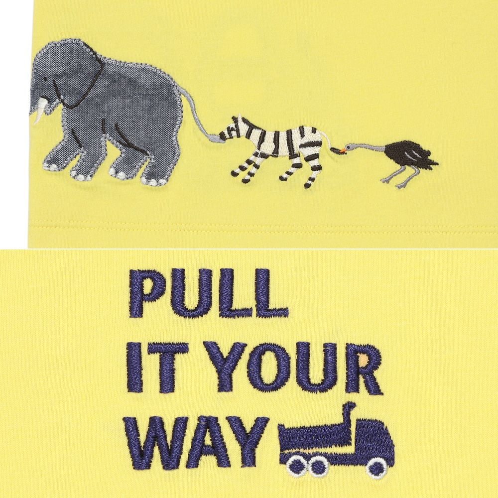 ベビー服 男の子 綿100％ ショベルカー＆動物ワッペン ロゴ刺繍 Tシャツ イエロー(04) デザインポイント2