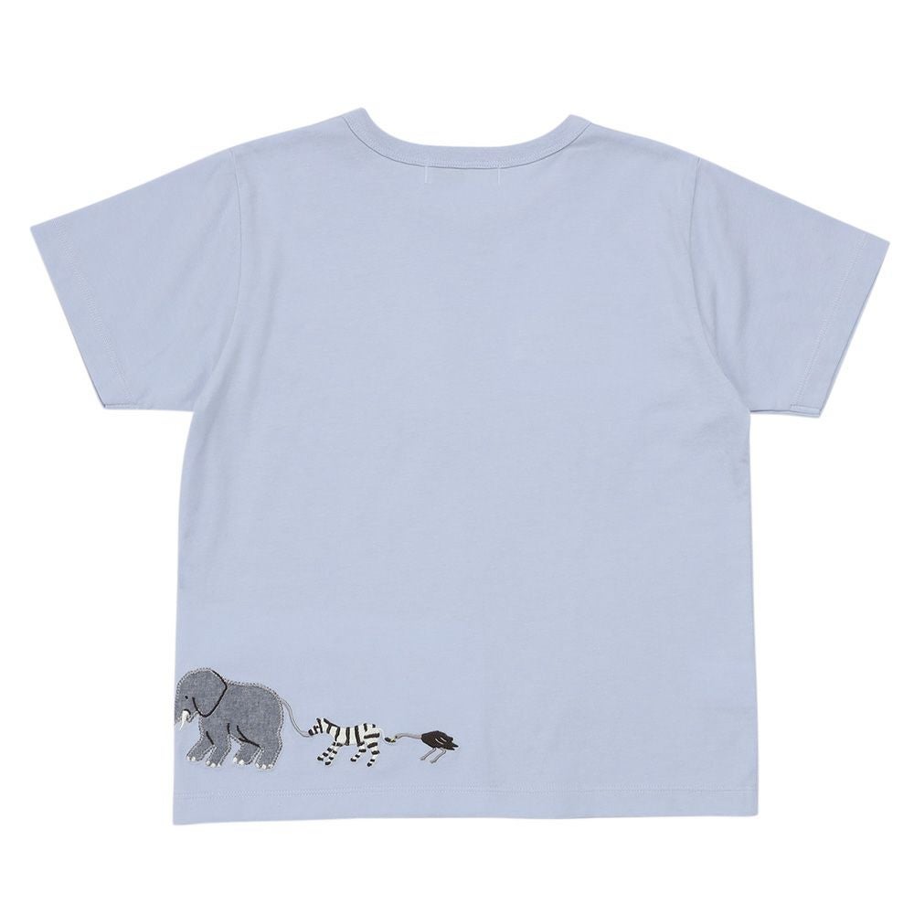 ベビー服 男の子 綿100％ ショベルカー＆動物ワッペン ロゴ刺繍 Tシャツ ブルー(61) 背面