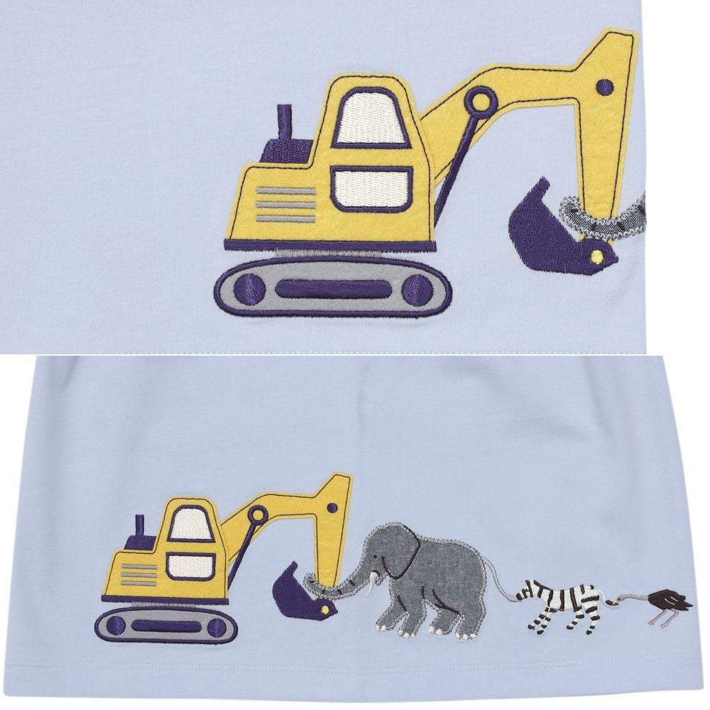 ベビー服 男の子 綿100％ ショベルカー＆動物ワッペン ロゴ刺繍 Tシャツ ブルー(61) デザインポイント1