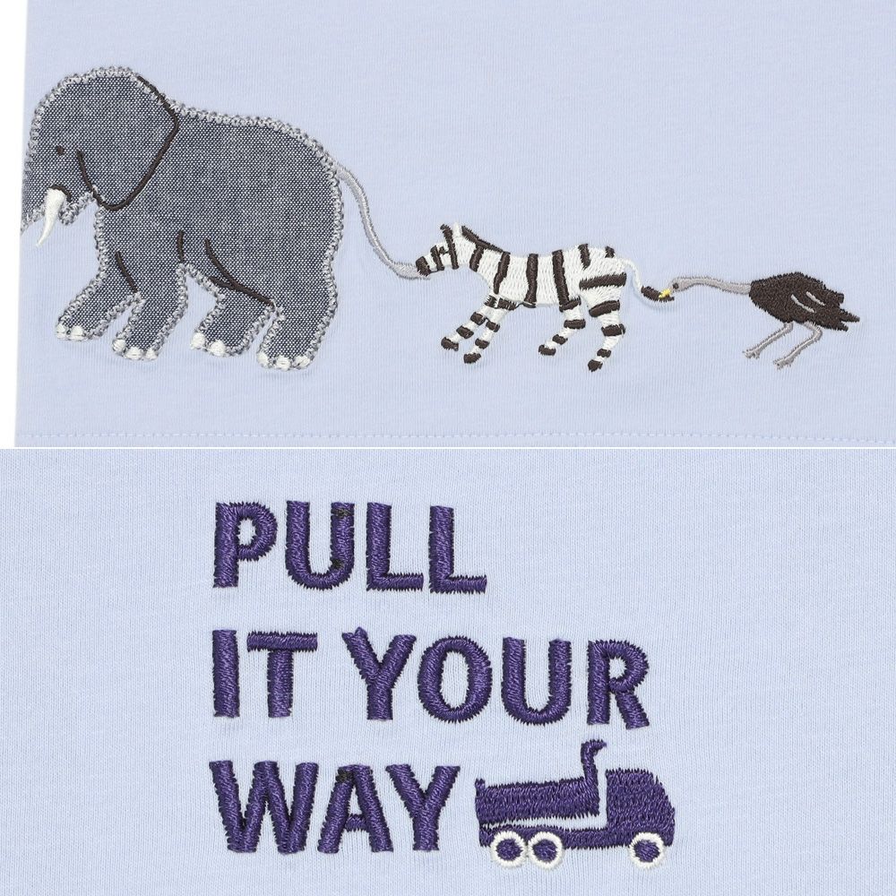 ベビー服 男の子 綿100％ ショベルカー＆動物ワッペン ロゴ刺繍 Tシャツ ブルー(61) デザインポイント2