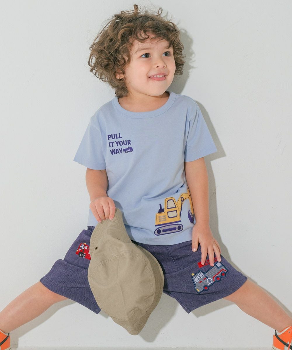 ベビー服 男の子 綿100％ ショベルカー＆動物ワッペン ロゴ刺繍 Tシャツ ブルー(61) モデル画像2