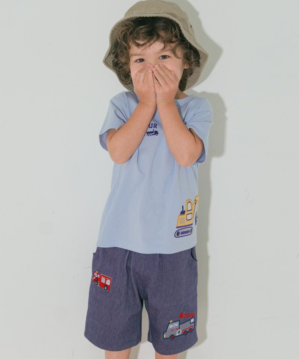 ベビー服 男の子 綿100％ ショベルカー＆動物ワッペン ロゴ刺繍 Tシャツ ブルー(61) モデル画像3