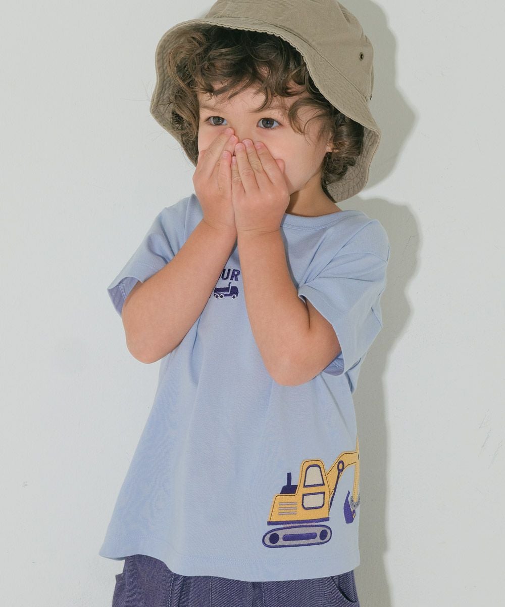 ベビー服 男の子 綿100％ ショベルカー＆動物ワッペン ロゴ刺繍 Tシャツ ブルー(61) モデル画像4
