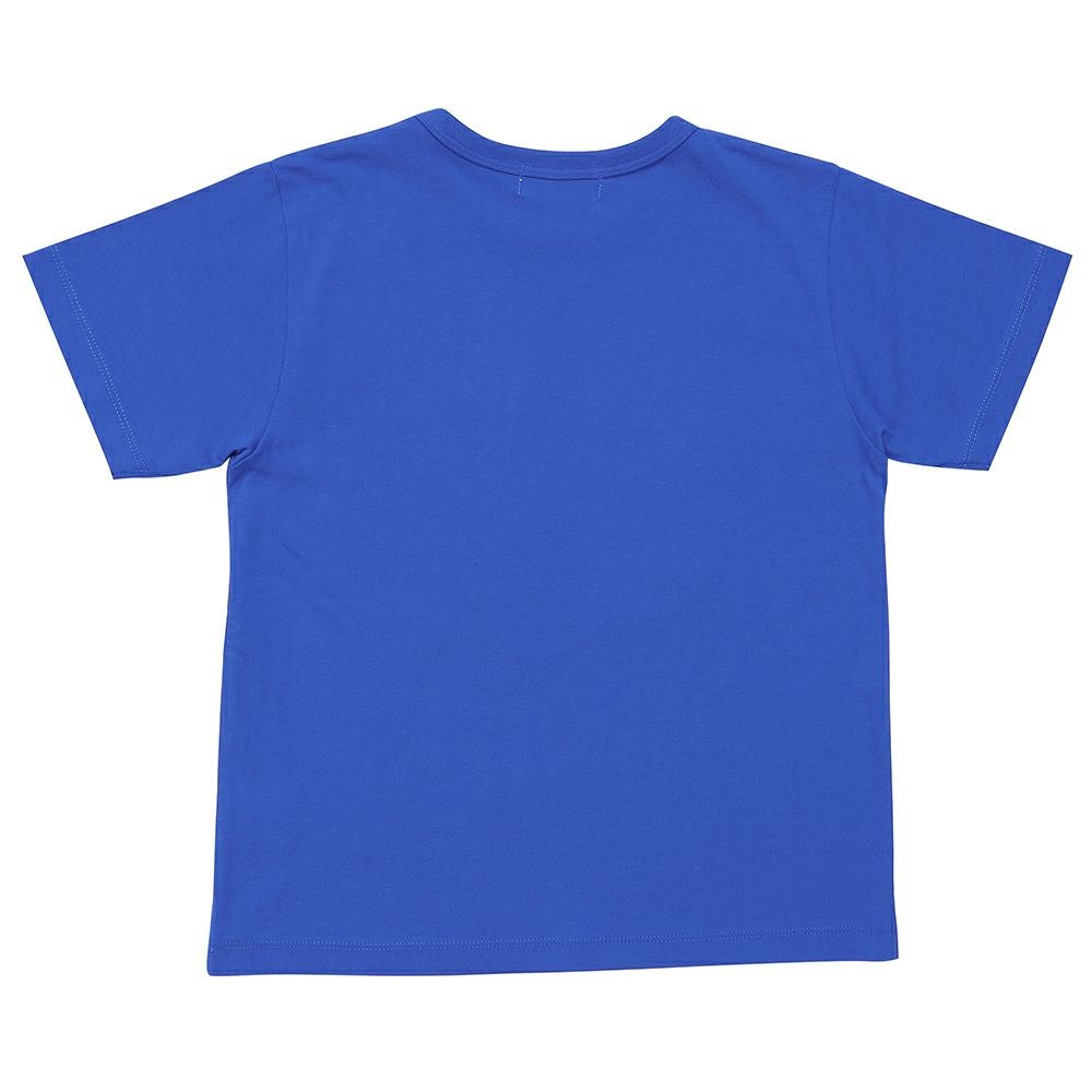 ベビー服 男の子 綿100％ チェック柄カメラモチーフ 車刺繍Tシャツ ブルー(61) 背面