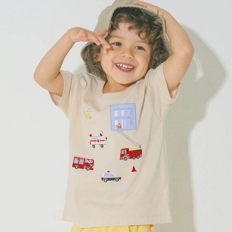 ベビー服 男の子 綿100％ はたらく車  レスキュー隊刺繍Tシャツ