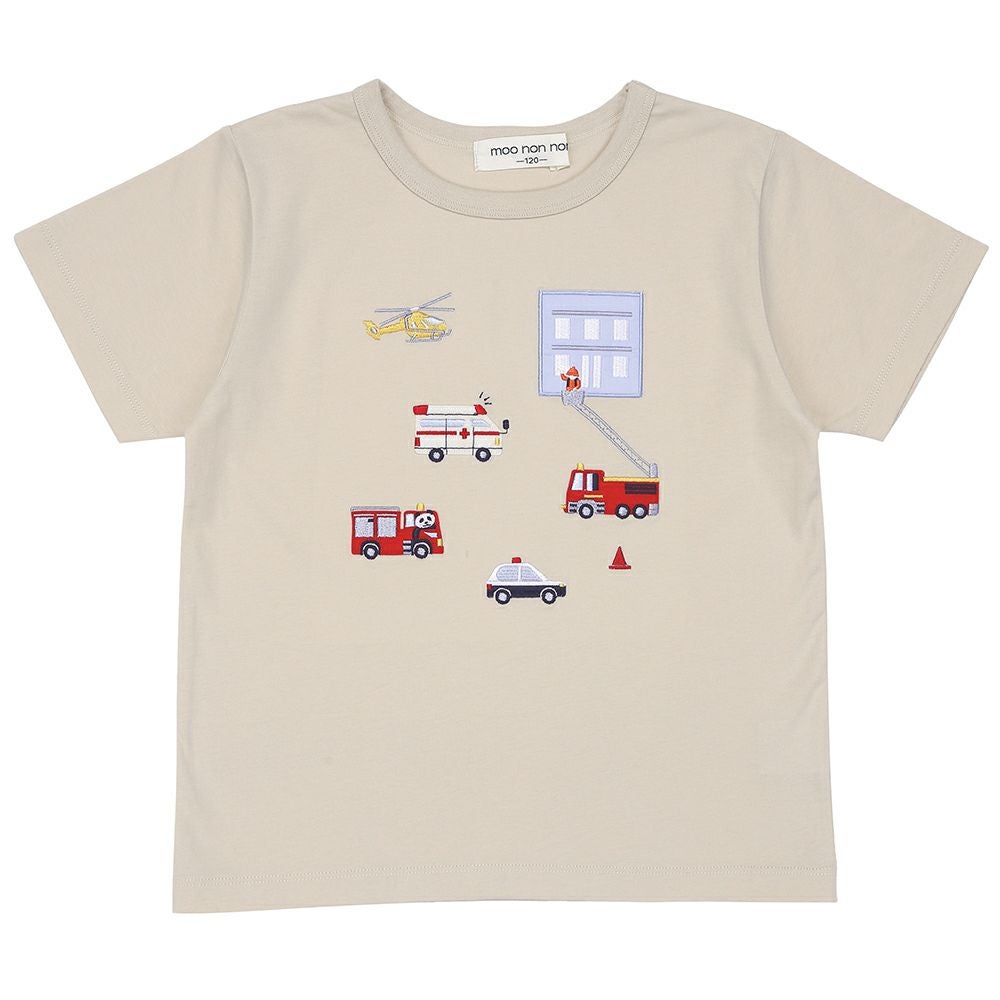 ベビー服 男の子 綿100％ はたらく車  レスキュー隊刺繍Tシャツ ベージュ(51) 正面