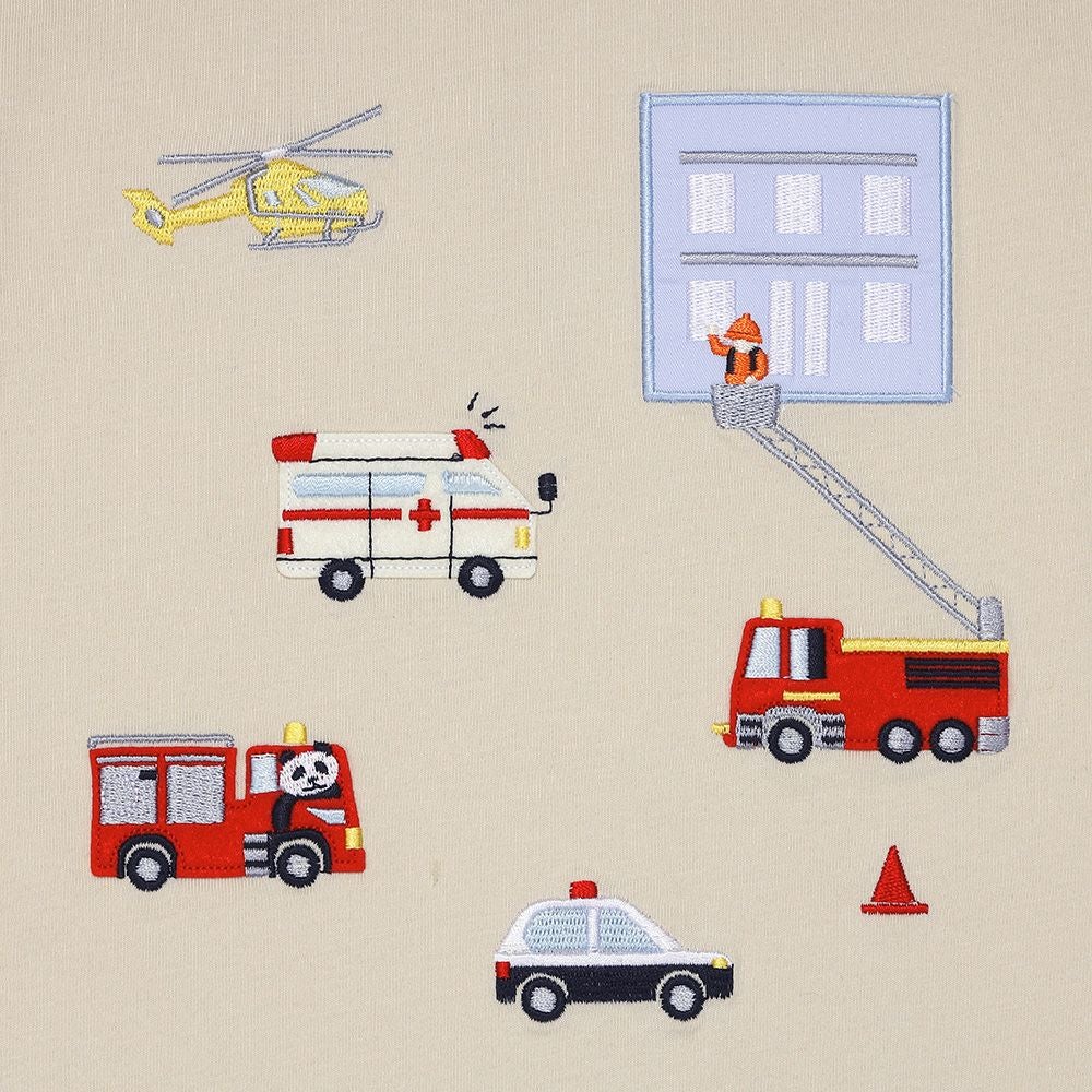 ベビー服 男の子 綿100％ はたらく車  レスキュー隊刺繍Tシャツ ベージュ(51) デザインポイント1