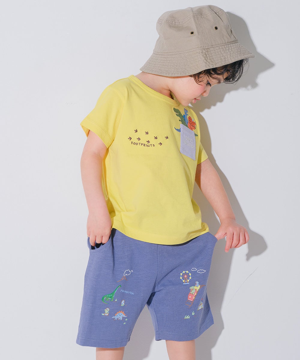 ベビー服 男の子 子ども服 こども キッズ 綿100％ 恐竜 遊園地 プリント ウエストゴム ポケット ネイビー(06) モデル画像1