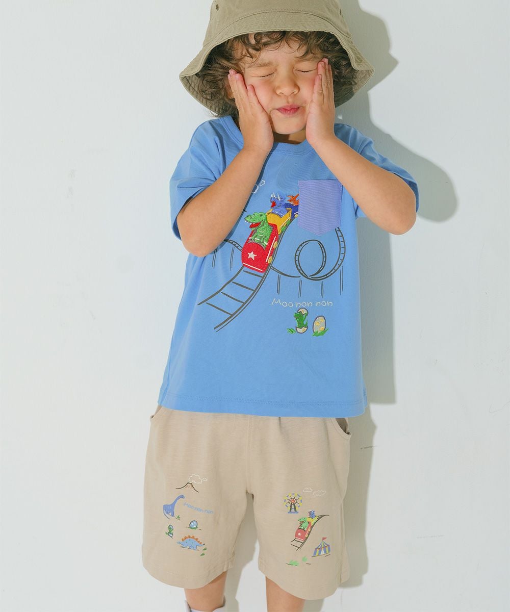 ベビー服 男の子 子ども服 こども キッズ 綿100％ 恐竜 遊園地 プリント ウエストゴム ポケット ベージュ(51) モデル画像アップ