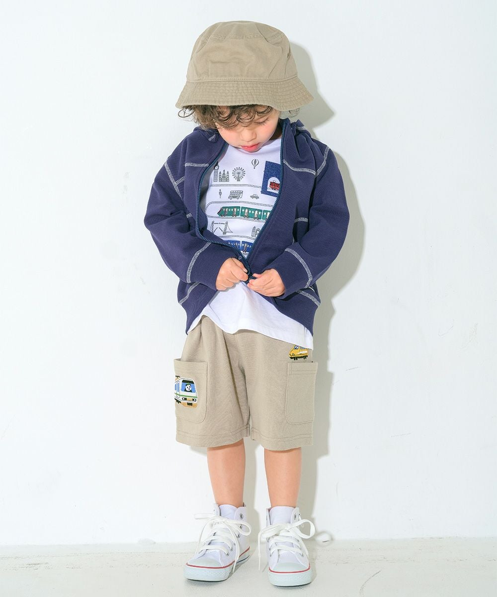 ベビー服 男の子 子ども服 こども キッズ パンダ 電車 乗り物刺? ストレッチ ウエストゴム ポケット グレー(09) モデル画像全身