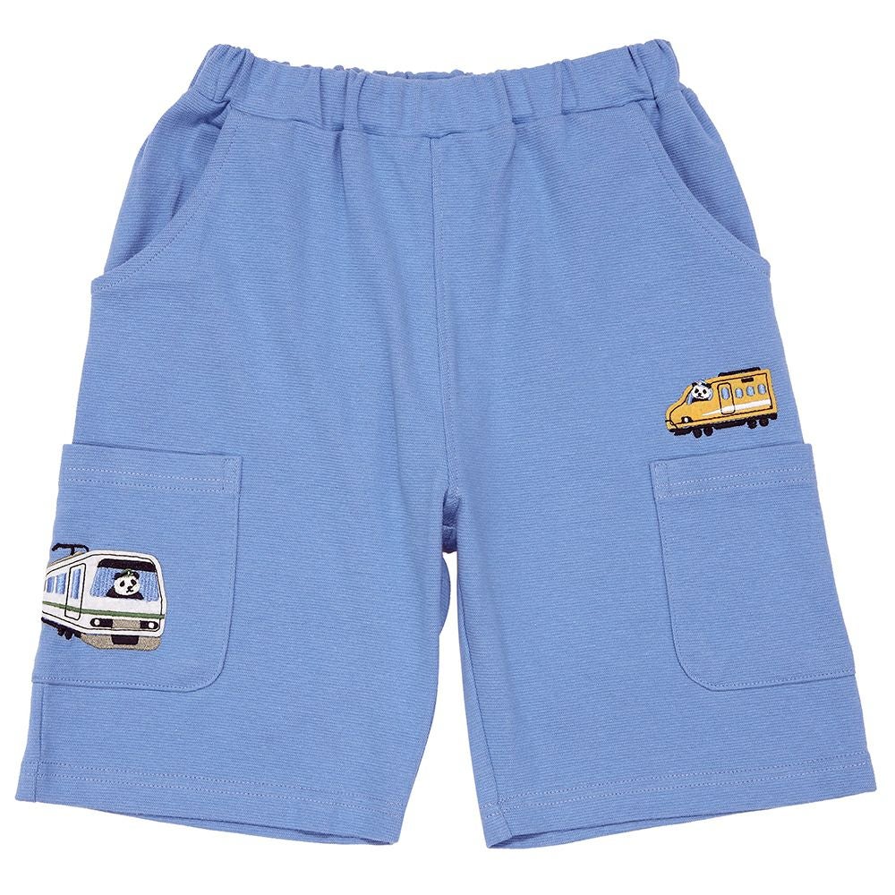 ベビー服 男の子 子ども服 こども キッズ パンダ 電車 乗り物刺? ストレッチ ウエストゴム ポケット ブルー(61) 正面
