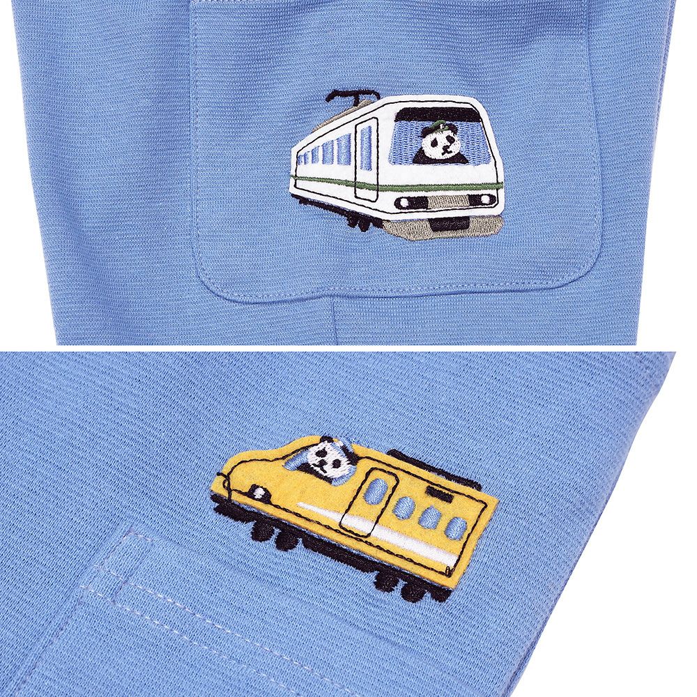 ベビー服 男の子 子ども服 こども キッズ パンダ 電車 乗り物刺? ストレッチ ウエストゴム ポケット ブルー(61) デザインポイント1