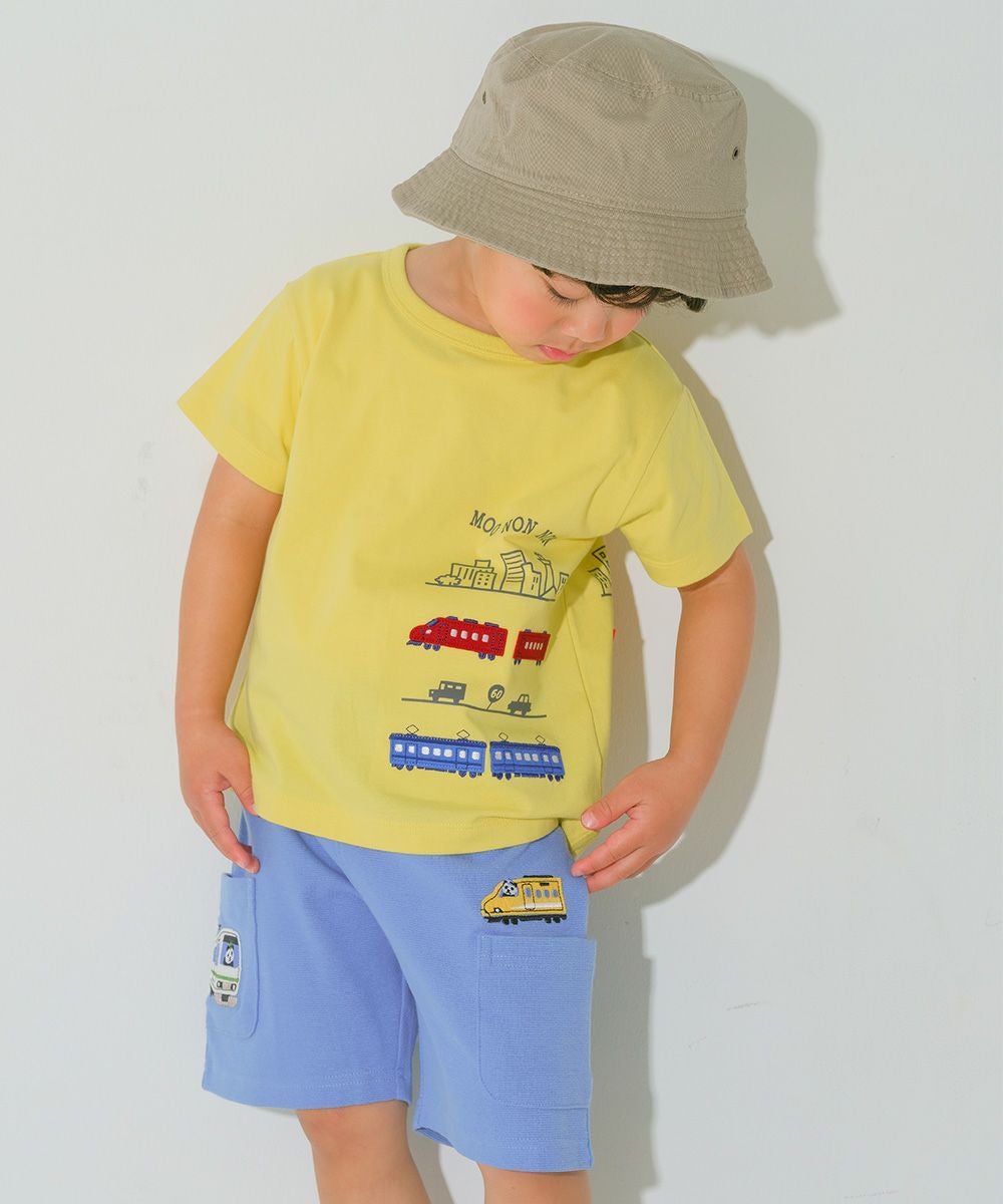 ベビー服 男の子 子ども服 こども キッズ パンダ 電車 乗り物刺? ストレッチ ウエストゴム ポケット ブルー(61) モデル画像1