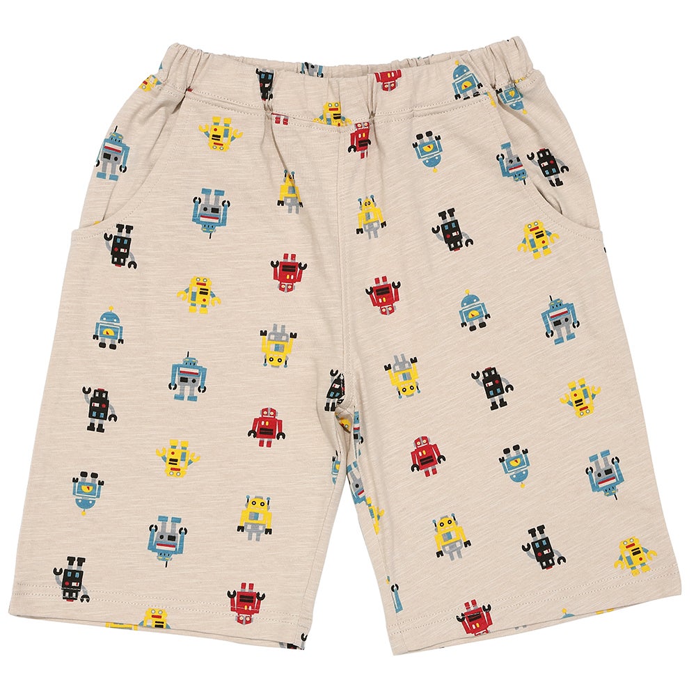 ベビー服 男の子 子ども服 こども キッズ 綿100％ オリジナルロボットプリント ウエストゴム ポケットつき ベージュ(51) 正面