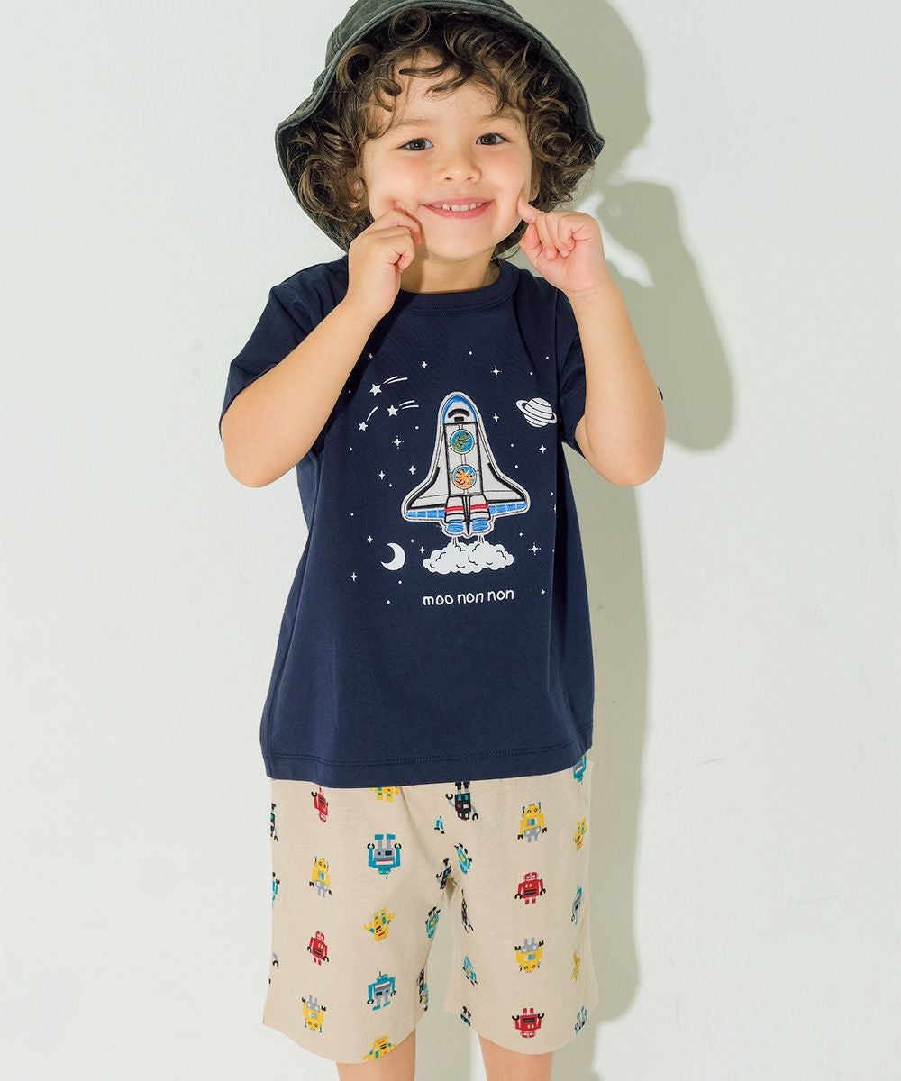 ベビー服 男の子 子ども服 こども キッズ 綿100％ オリジナルロボットプリント ウエストゴム ポケットつき ベージュ(51) モデル画像1