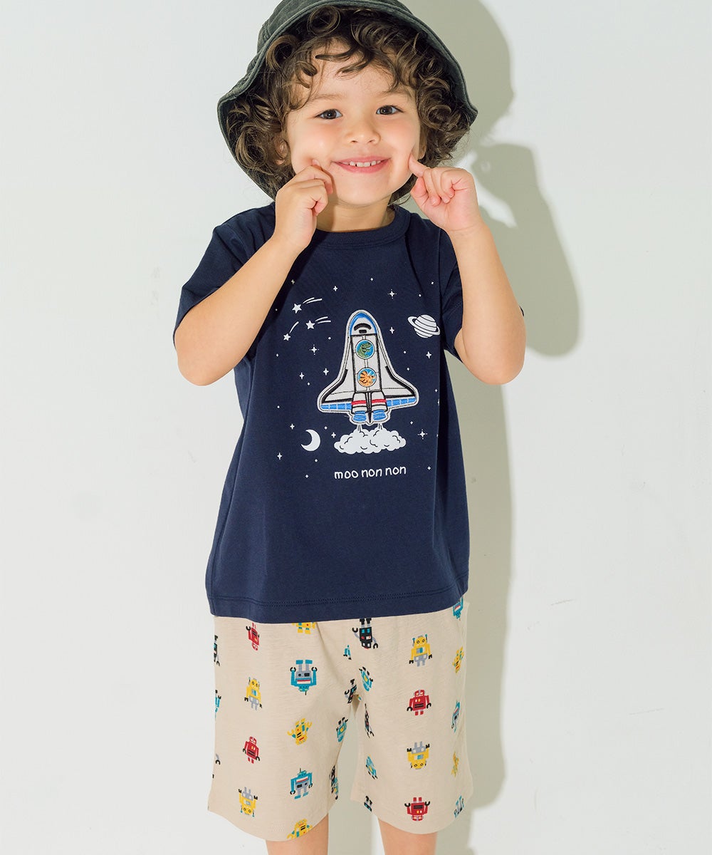 ベビー服 男の子 子ども服 こども キッズ 綿100％ オリジナルロボットプリント ウエストゴム ポケットつき ベージュ(51) モデル画像1